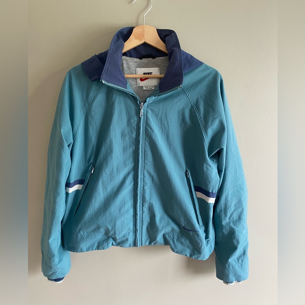 Vintage 90s Nike Women’s M Windbreaker Jacket Teal‎ Green Hooded